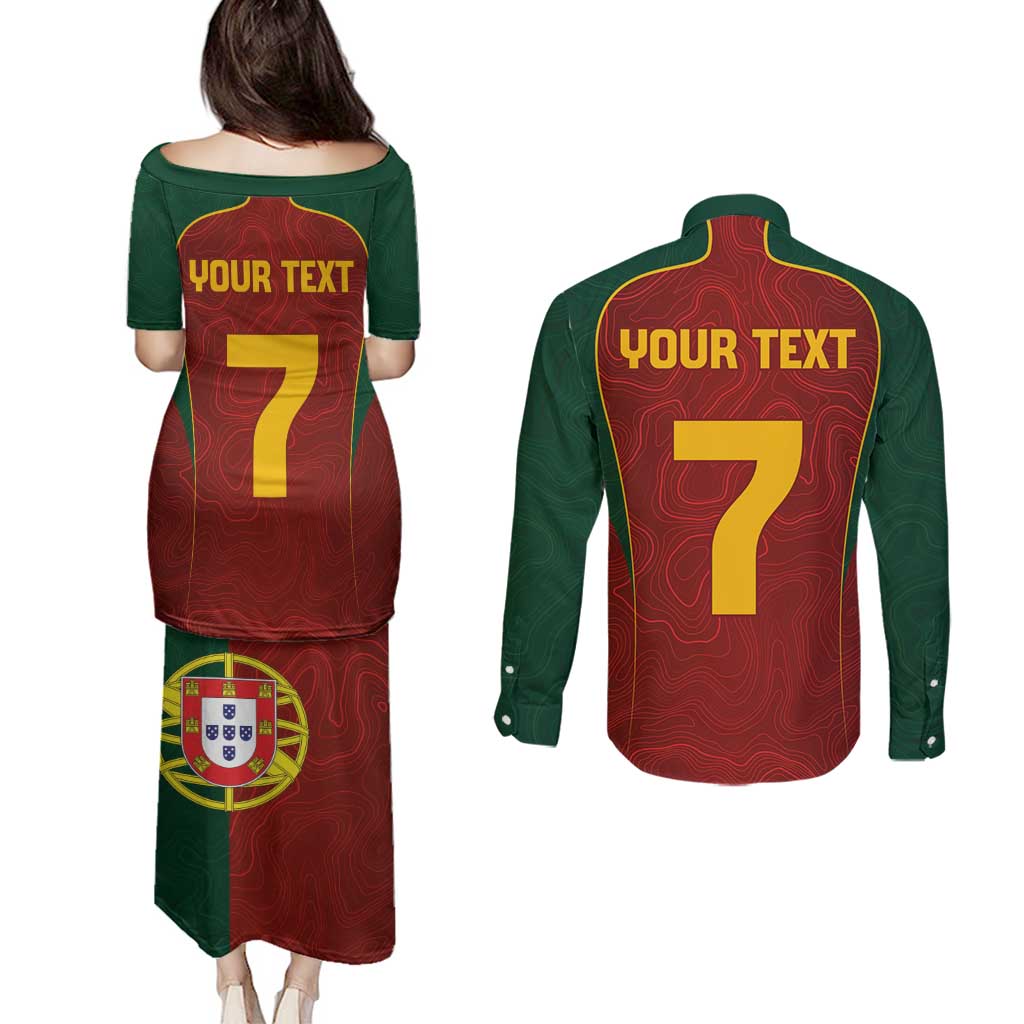 Custom Portugal Football Couples Matching Puletasi and Long Sleeve Button Shirt A Selecao das Quinas