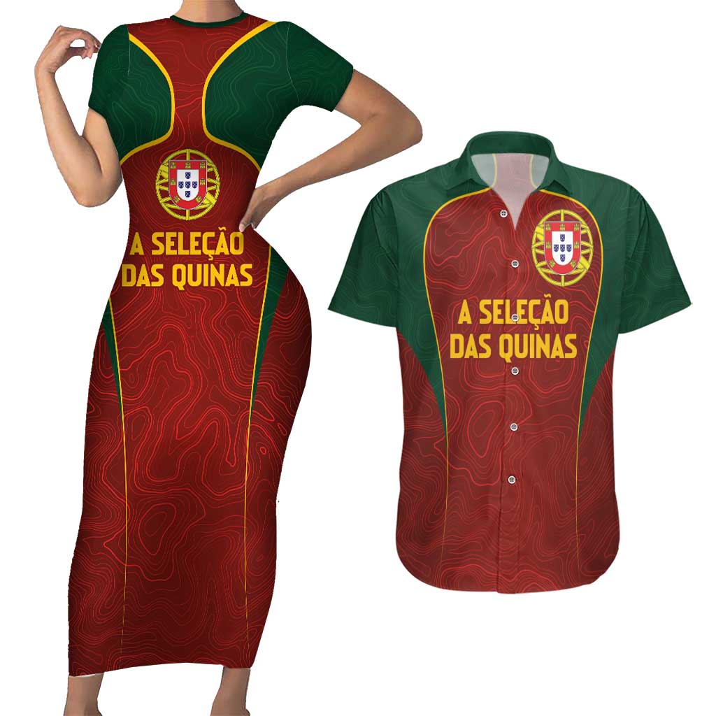 Custom Portugal Football Couples Matching Short Sleeve Bodycon Dress and Hawaiian Shirt A Selecao das Quinas