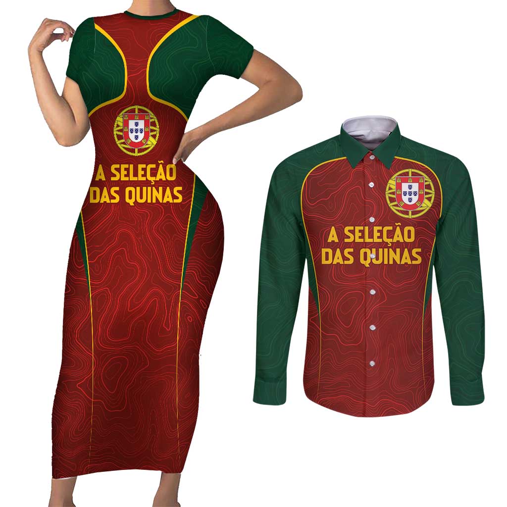Custom Portugal Football Couples Matching Short Sleeve Bodycon Dress and Long Sleeve Button Shirt A Selecao das Quinas