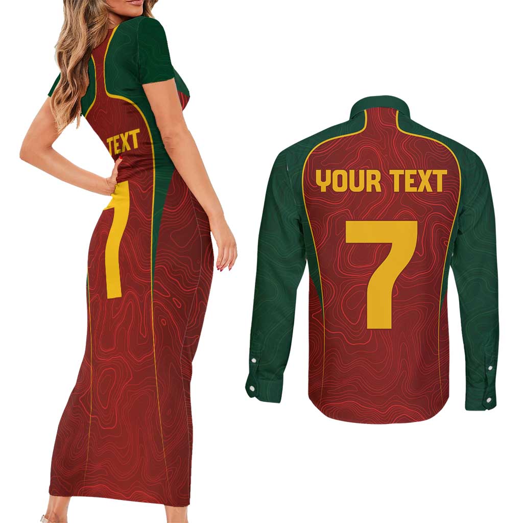 Custom Portugal Football Couples Matching Short Sleeve Bodycon Dress and Long Sleeve Button Shirt A Selecao das Quinas