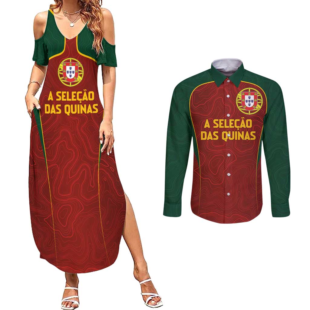 Custom Portugal Football Couples Matching Summer Maxi Dress and Long Sleeve Button Shirt A Selecao das Quinas