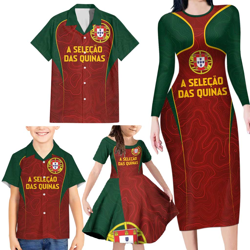 Custom Portugal Football Family Matching Long Sleeve Bodycon Dress and Hawaiian Shirt A Selecao das Quinas