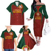 Custom Portugal Football Family Matching Off The Shoulder Long Sleeve Dress and Hawaiian Shirt A Selecao das Quinas