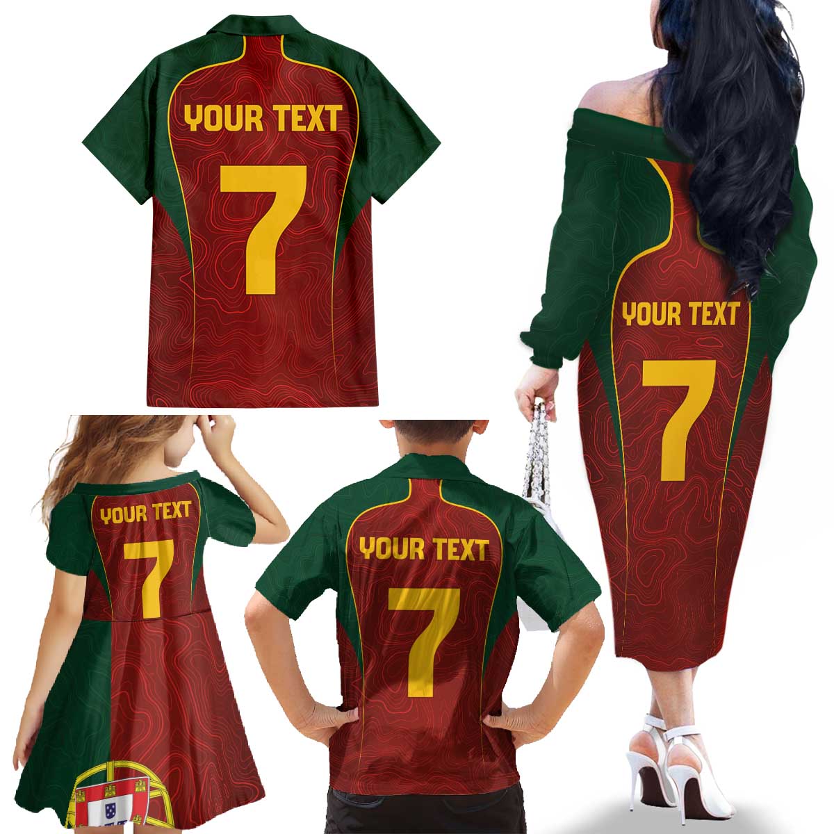 Custom Portugal Football Family Matching Off The Shoulder Long Sleeve Dress and Hawaiian Shirt A Selecao das Quinas