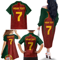 Custom Portugal Football Family Matching Off The Shoulder Long Sleeve Dress and Hawaiian Shirt A Selecao das Quinas