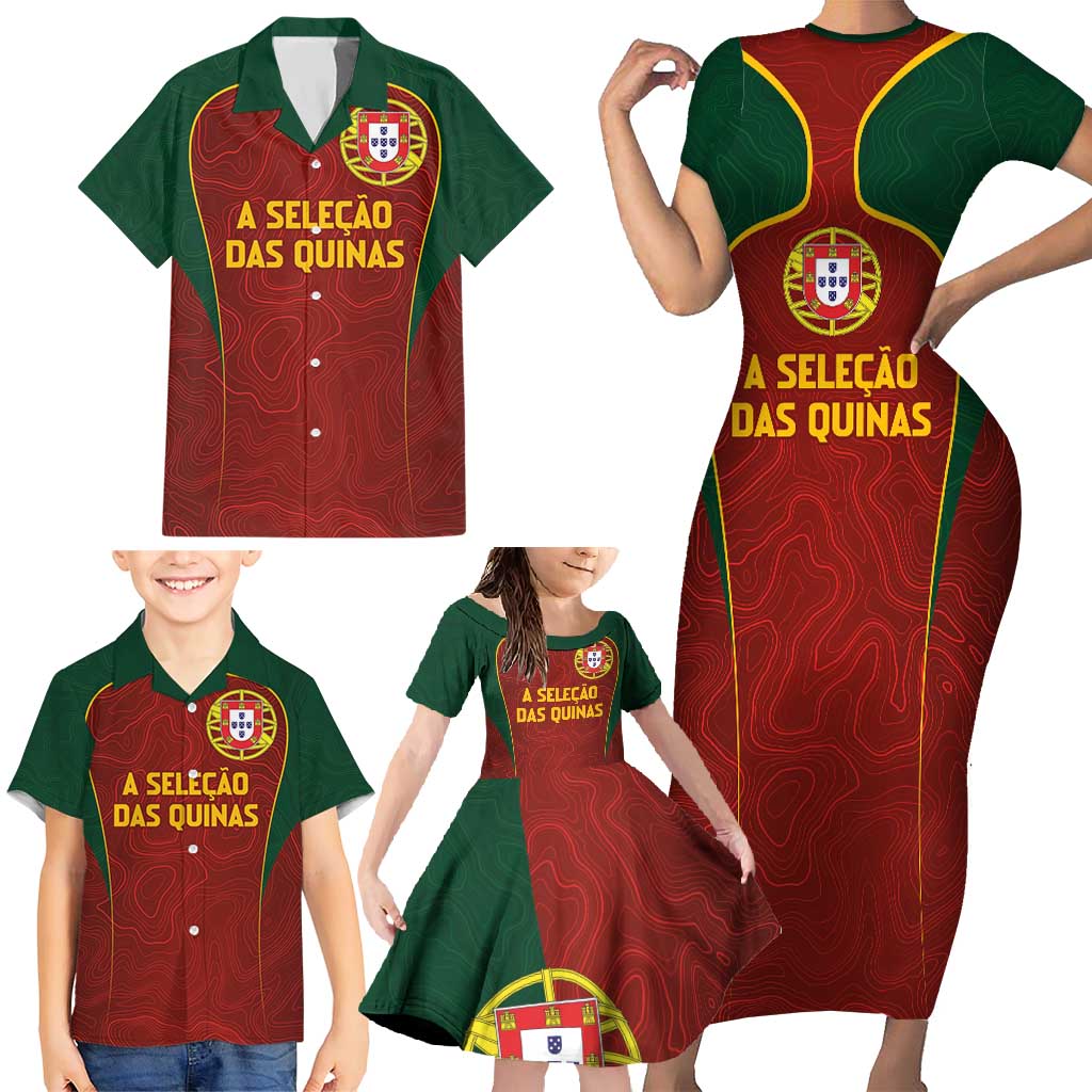 Custom Portugal Football Family Matching Short Sleeve Bodycon Dress and Hawaiian Shirt A Selecao das Quinas