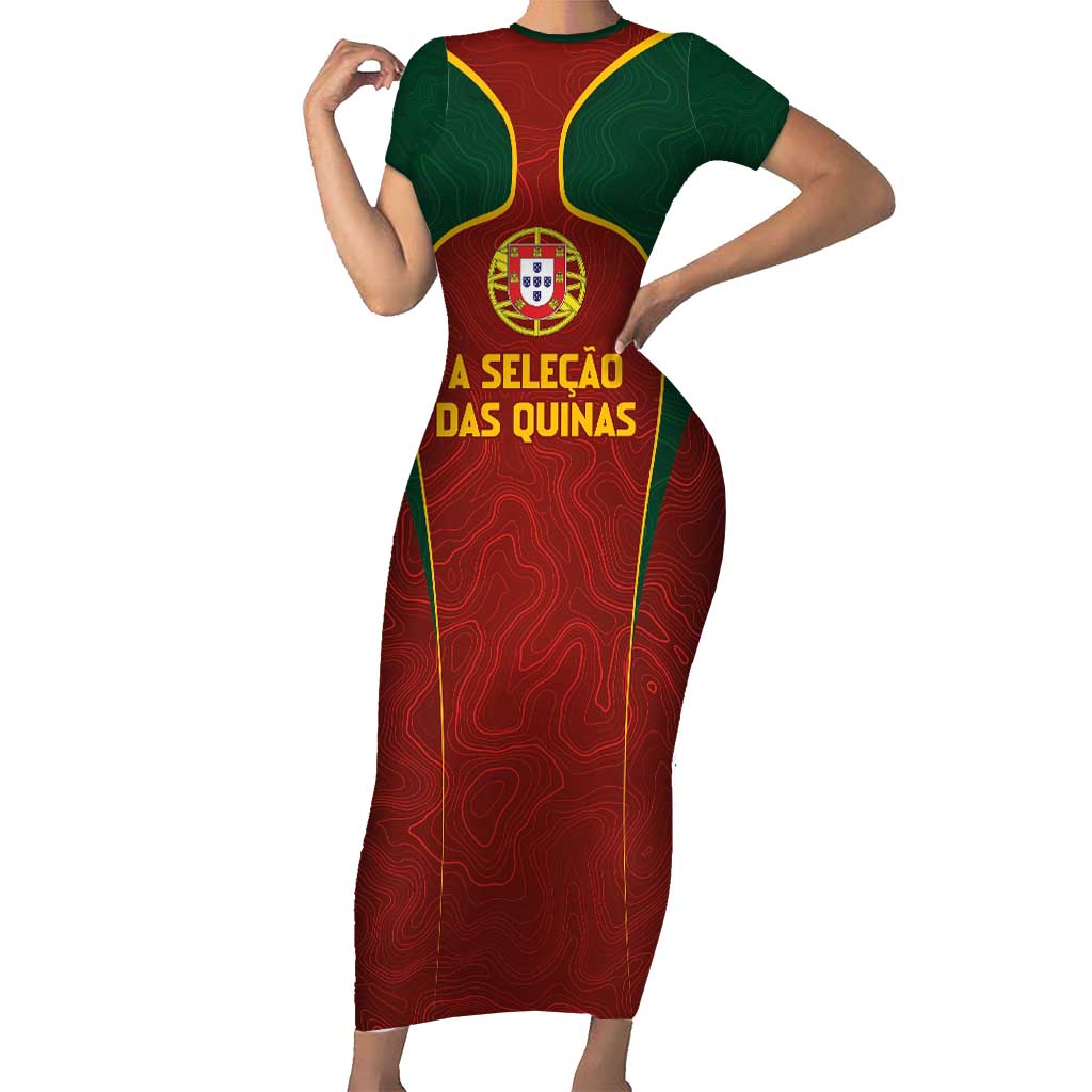 Custom Portugal Football Family Matching Short Sleeve Bodycon Dress and Hawaiian Shirt A Selecao das Quinas