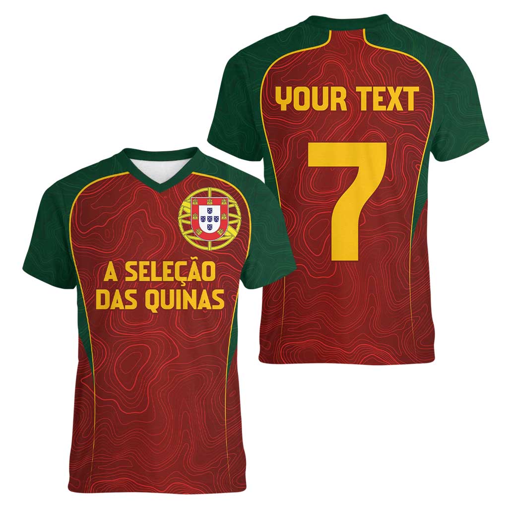Custom Portugal Football Women V-Neck T-Shirt A Selecao das Quinas