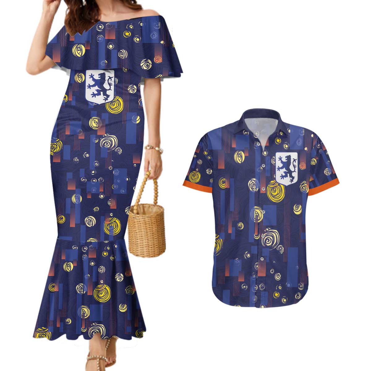 Custom Netherlands Football Couples Matching Mermaid Dress and Hawaiian Shirt Starry Night Style