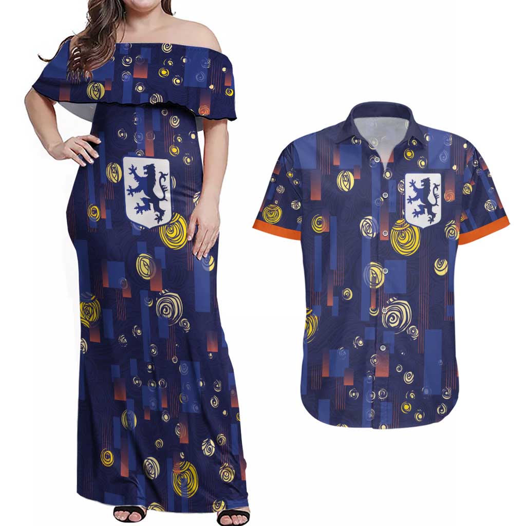 Custom Netherlands Football Couples Matching Off Shoulder Maxi Dress and Hawaiian Shirt Starry Night Style