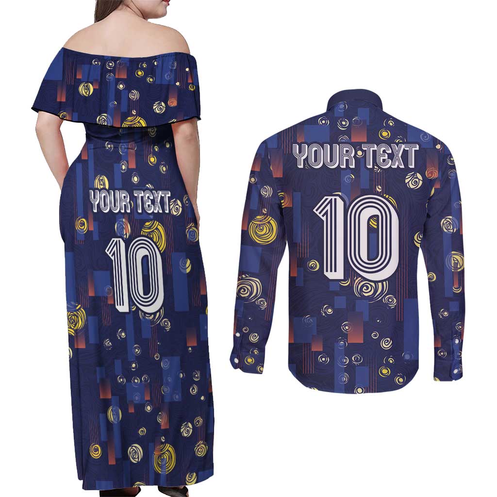 Custom Netherlands Football Couples Matching Off Shoulder Maxi Dress and Long Sleeve Button Shirt Starry Night Style