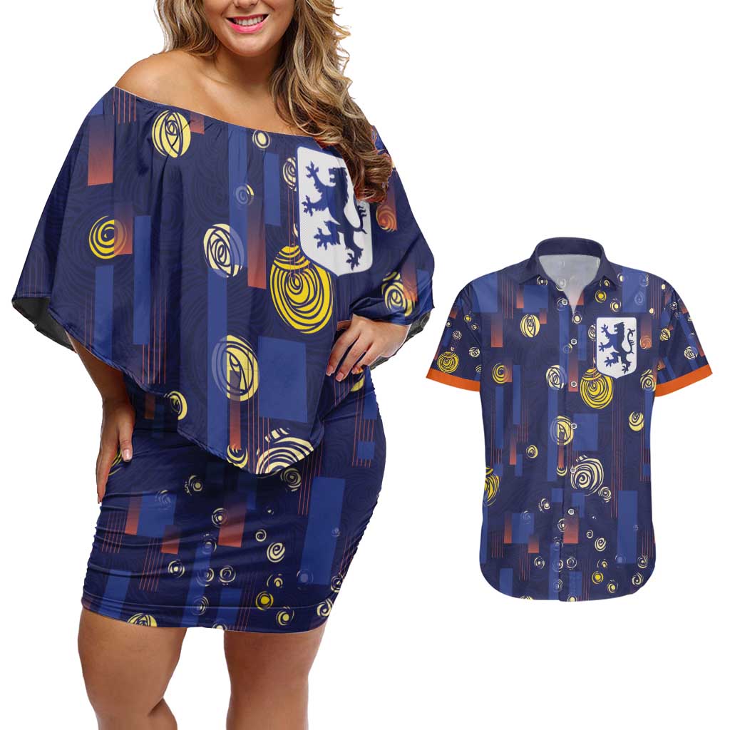 Custom Netherlands Football Couples Matching Off Shoulder Short Dress and Hawaiian Shirt Starry Night Style