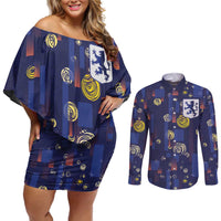 Custom Netherlands Football Couples Matching Off Shoulder Short Dress and Long Sleeve Button Shirt Starry Night Style