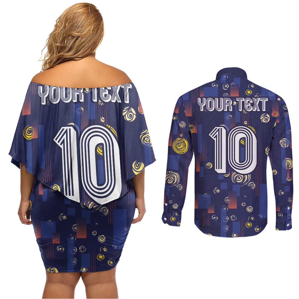 Custom Netherlands Football Couples Matching Off Shoulder Short Dress and Long Sleeve Button Shirt Starry Night Style