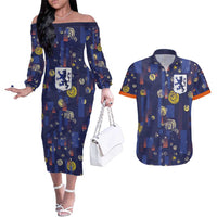 Custom Netherlands Football Couples Matching Off The Shoulder Long Sleeve Dress and Hawaiian Shirt Starry Night Style