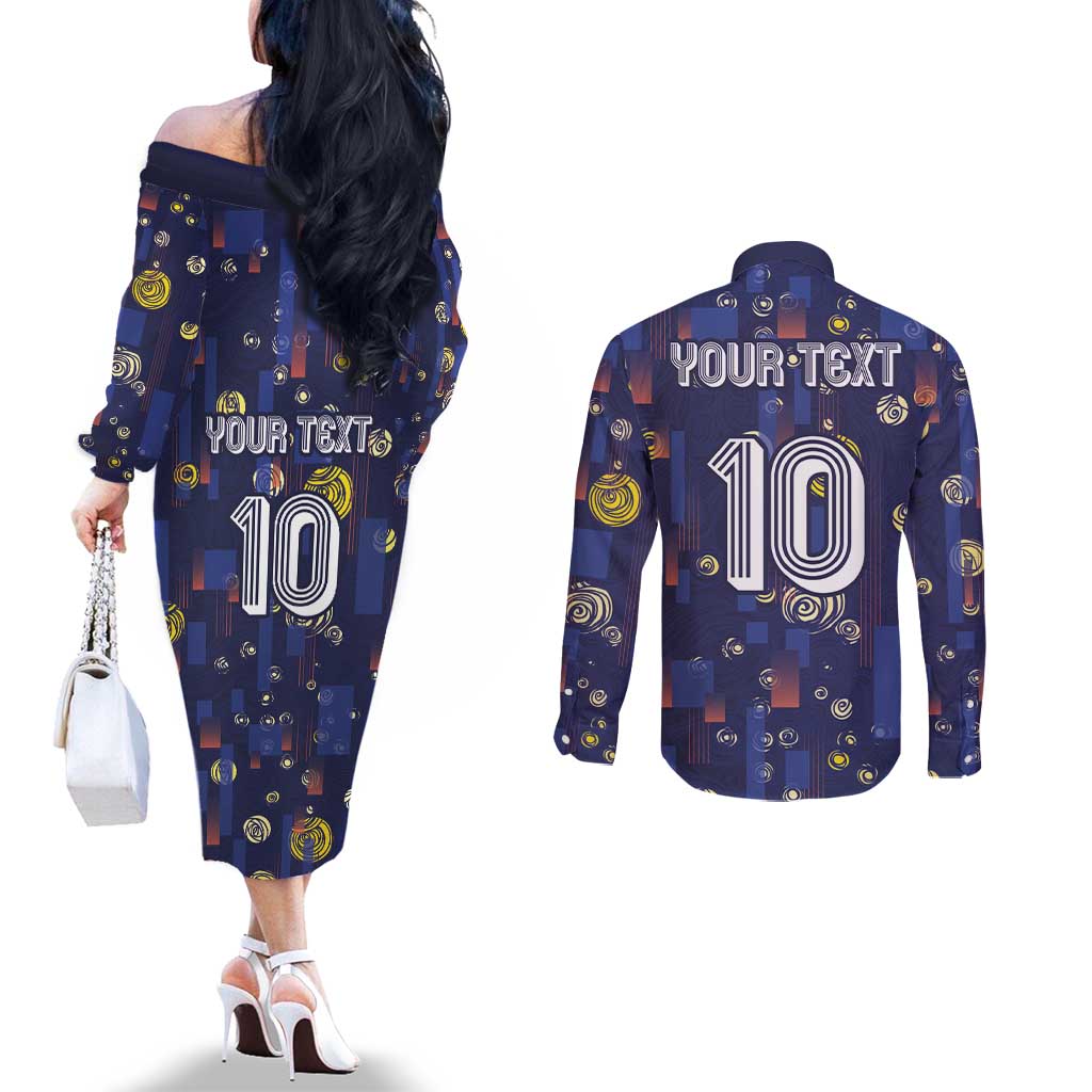 Custom Netherlands Football Couples Matching Off The Shoulder Long Sleeve Dress and Long Sleeve Button Shirt Starry Night Style