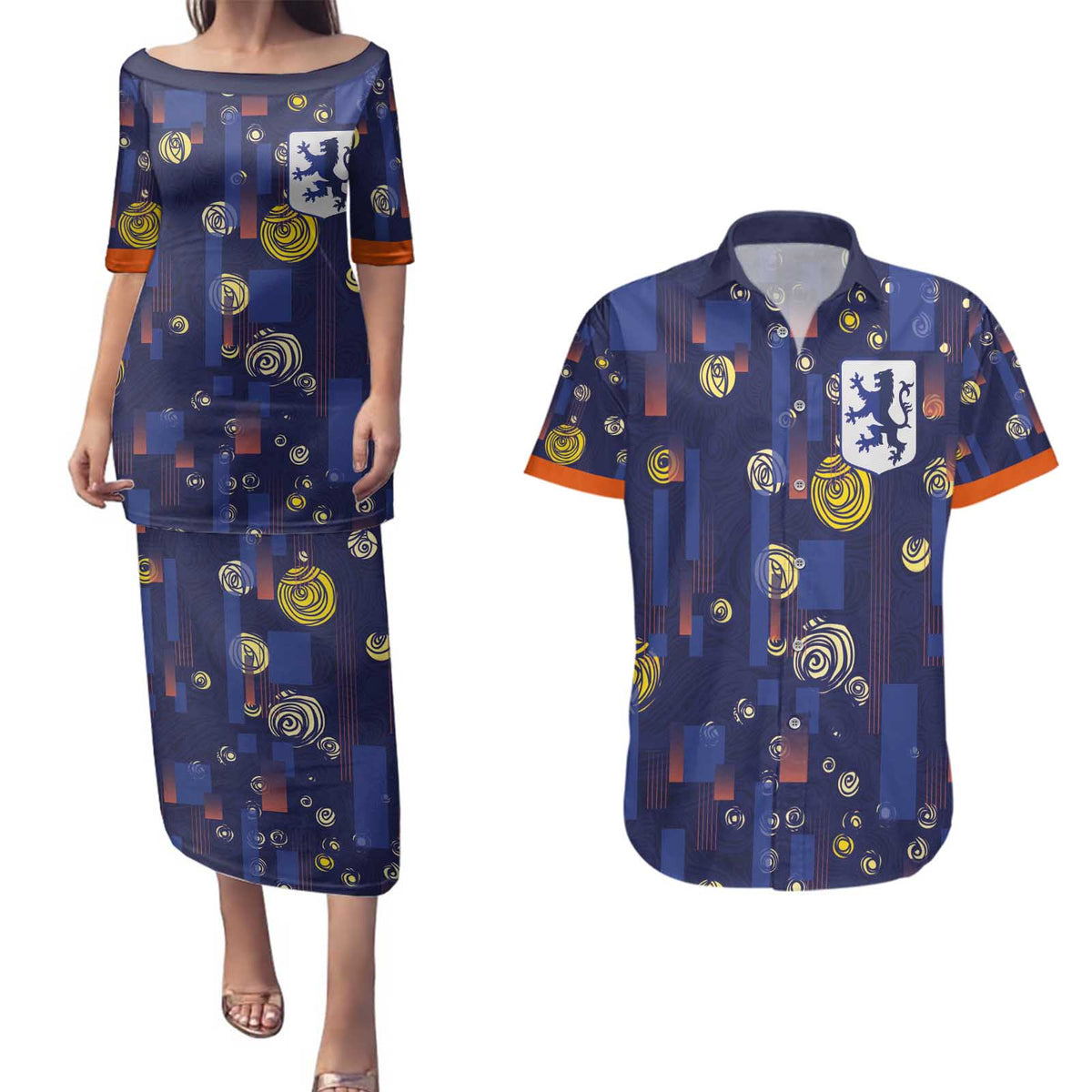 Custom Netherlands Football Couples Matching Puletasi and Hawaiian Shirt Starry Night Style