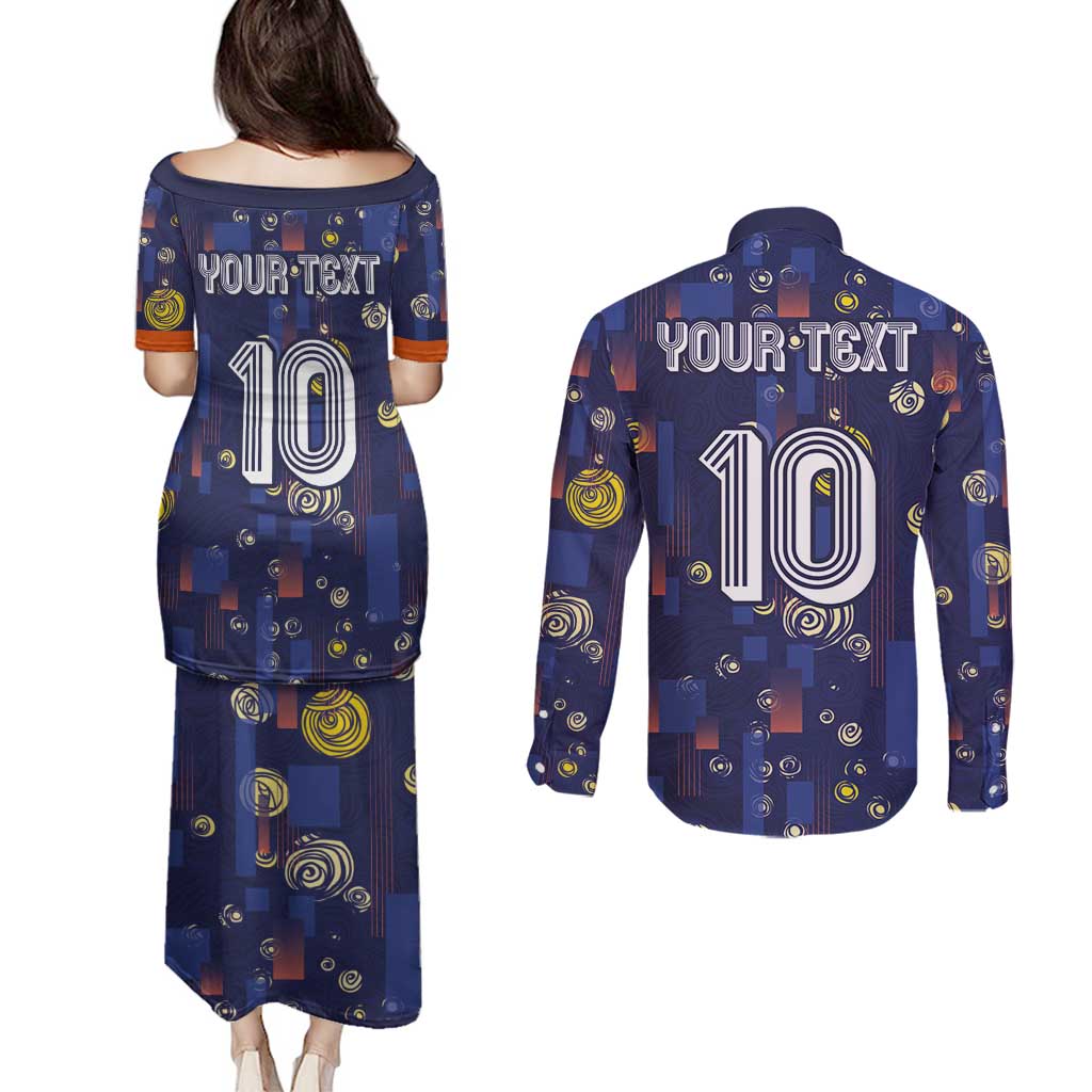Custom Netherlands Football Couples Matching Puletasi and Long Sleeve Button Shirt Starry Night Style
