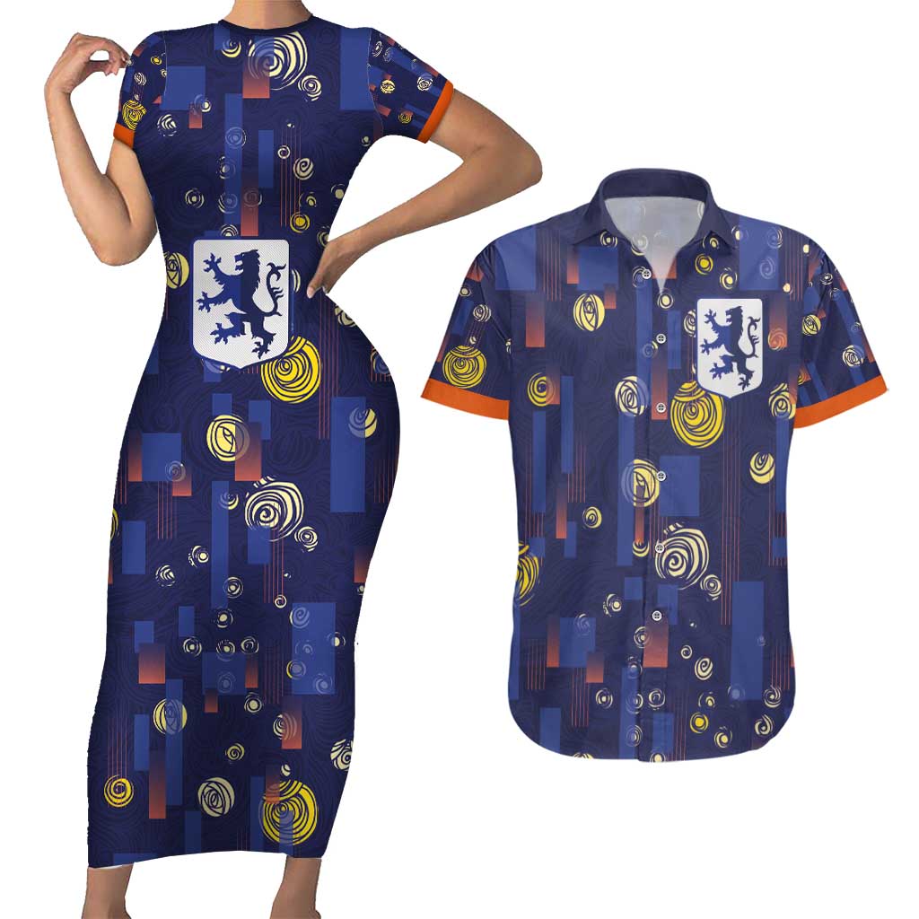 Custom Netherlands Football Couples Matching Short Sleeve Bodycon Dress and Hawaiian Shirt Starry Night Style