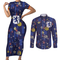 Custom Netherlands Football Couples Matching Short Sleeve Bodycon Dress and Long Sleeve Button Shirt Starry Night Style