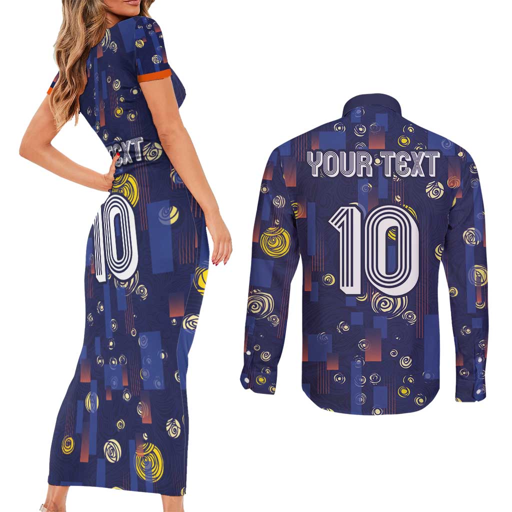 Custom Netherlands Football Couples Matching Short Sleeve Bodycon Dress and Long Sleeve Button Shirt Starry Night Style