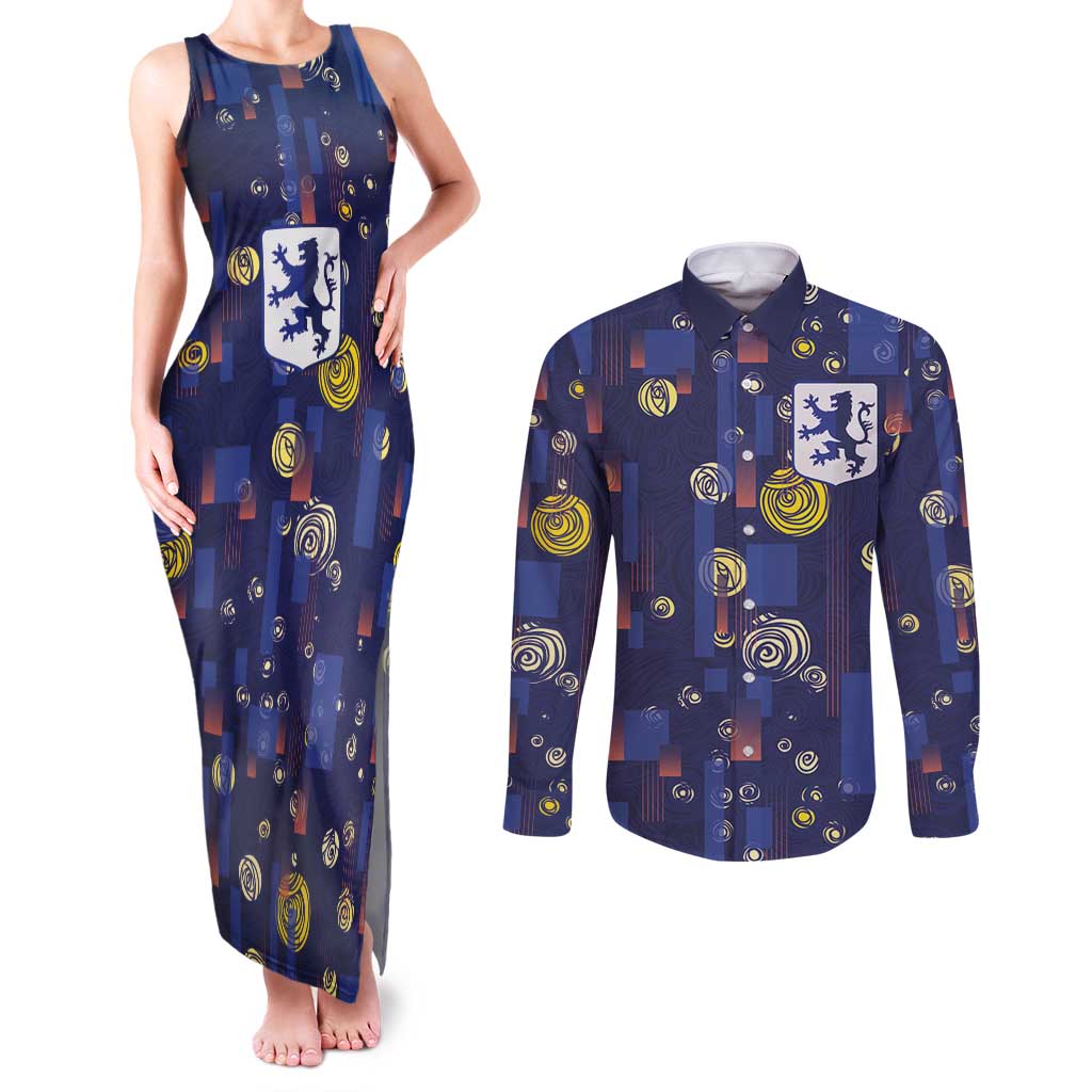 Custom Netherlands Football Couples Matching Tank Maxi Dress and Long Sleeve Button Shirt Starry Night Style
