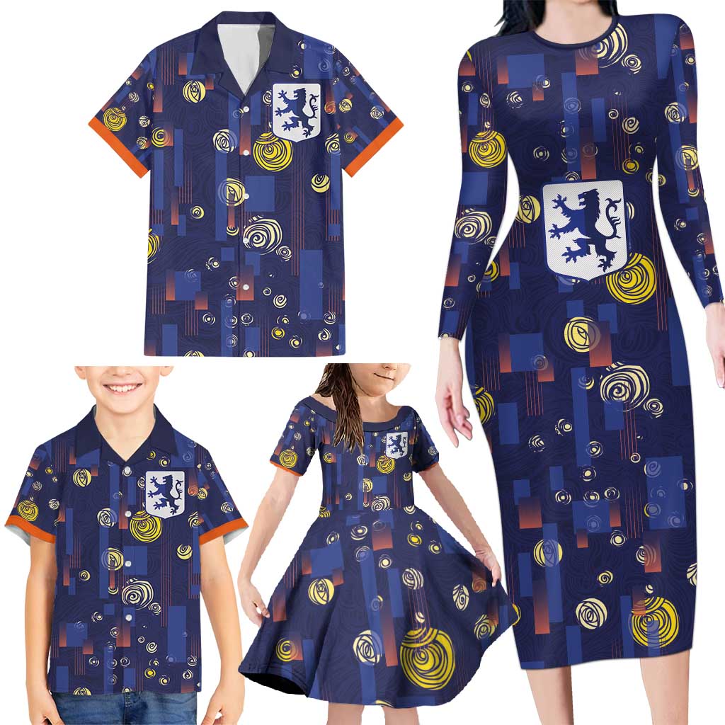 Custom Netherlands Football Family Matching Long Sleeve Bodycon Dress and Hawaiian Shirt Starry Night Style