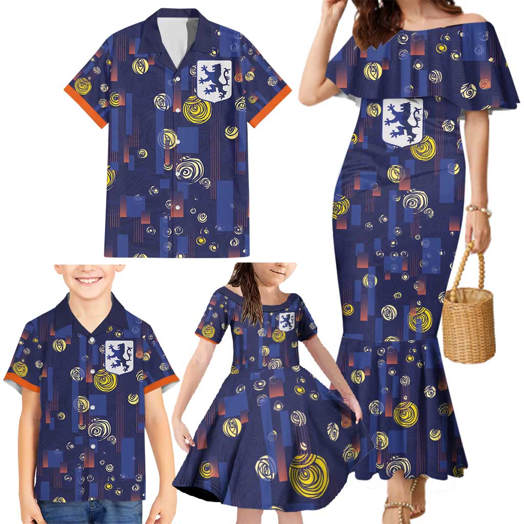 Custom Netherlands Football Family Matching Mermaid Dress and Hawaiian Shirt Starry Night Style