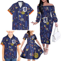 Custom Netherlands Football Family Matching Off The Shoulder Long Sleeve Dress and Hawaiian Shirt Starry Night Style