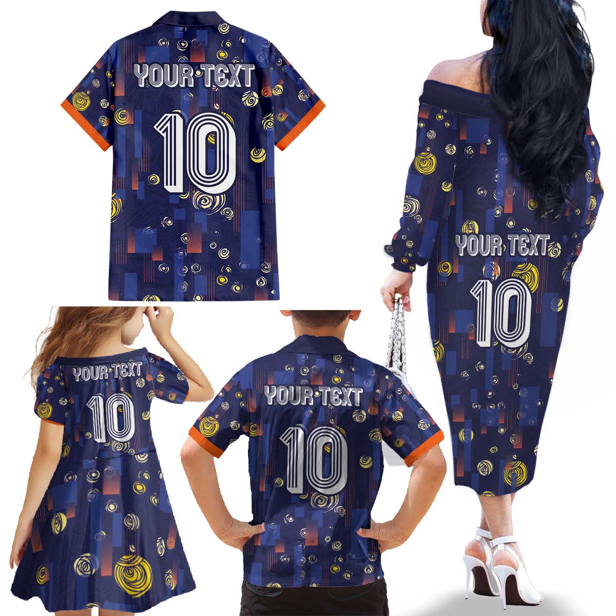 Custom Netherlands Football Family Matching Off The Shoulder Long Sleeve Dress and Hawaiian Shirt Starry Night Style