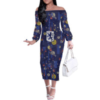 Custom Netherlands Football Family Matching Off The Shoulder Long Sleeve Dress and Hawaiian Shirt Starry Night Style