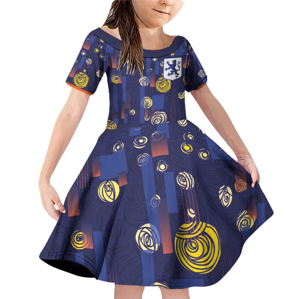 Custom Netherlands Football Family Matching Off Shoulder Short Dress and Hawaiian Shirt Starry Night Style