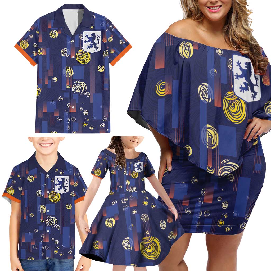 Custom Netherlands Football Family Matching Off Shoulder Short Dress and Hawaiian Shirt Starry Night Style