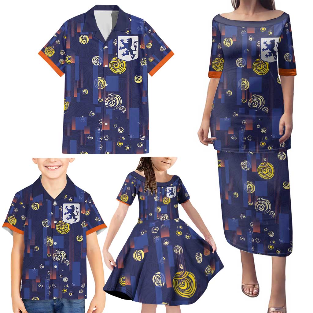 Custom Netherlands Football Family Matching Puletasi and Hawaiian Shirt Starry Night Style