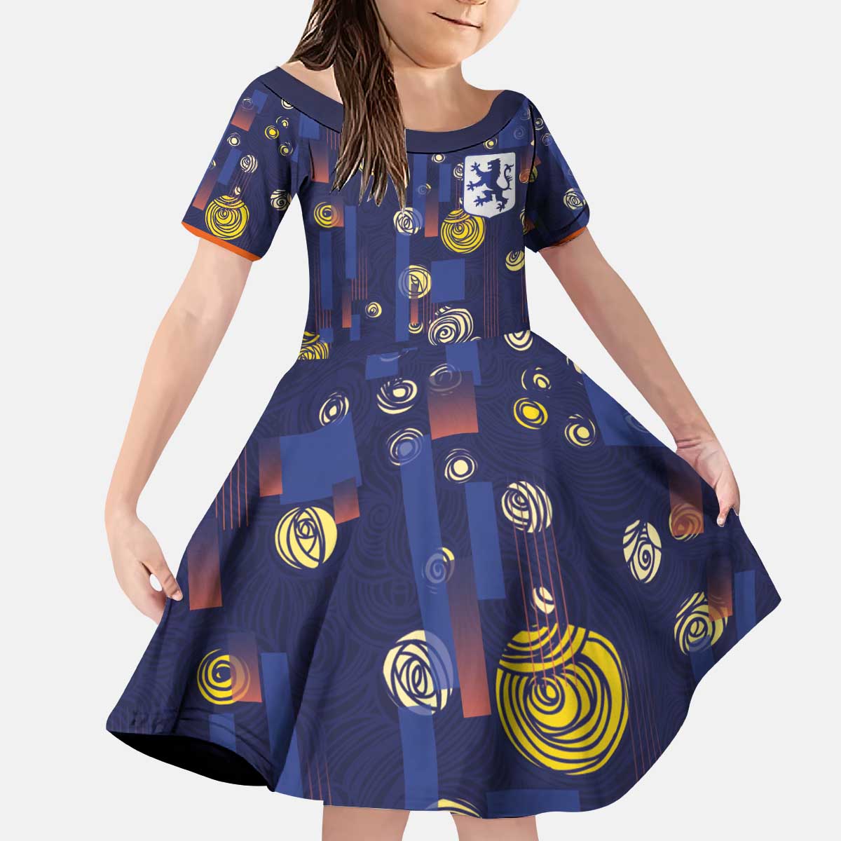 Custom Netherlands Football Kid Short Sleeve Dress Starry Night Style