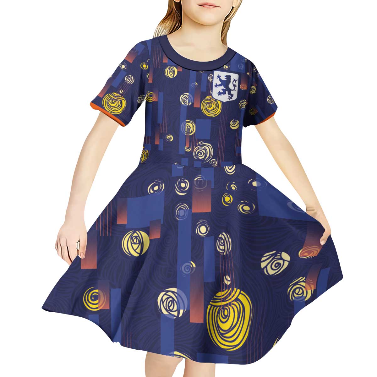 Custom Netherlands Football Kid Short Sleeve Dress Starry Night Style