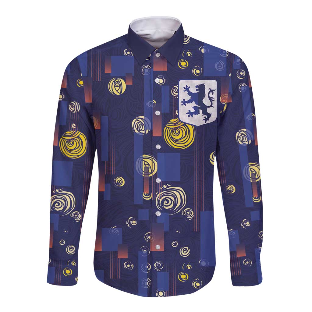 Custom Netherlands Football Long Sleeve Button Shirt Starry Night Style