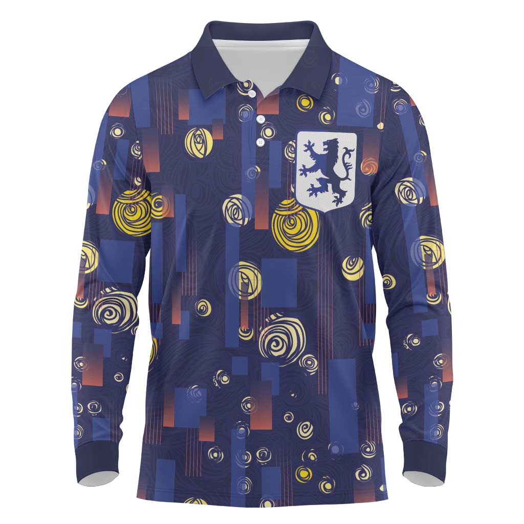 Custom Netherlands Football Long Sleeve Polo Shirt Starry Night Style