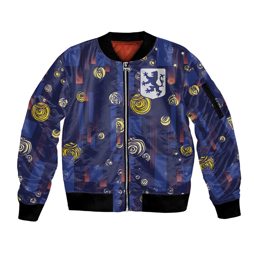 Custom Netherlands Football Sleeve Zip Bomber Jacket Starry Night Style