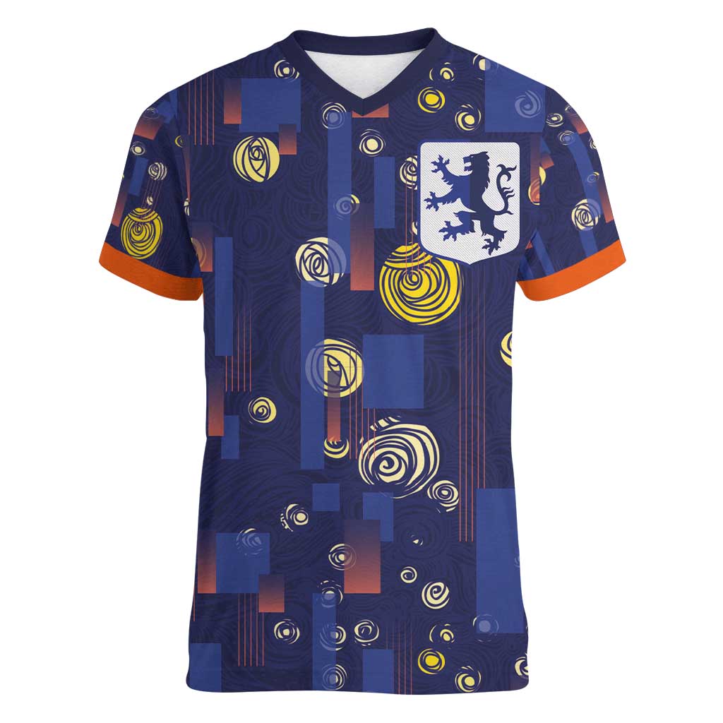Custom Netherlands Football Women V-Neck T-Shirt Starry Night Style