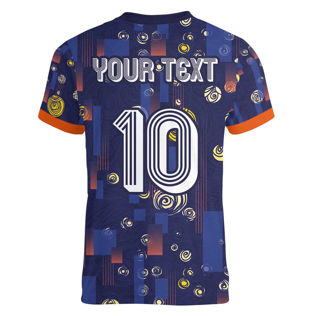 Custom Netherlands Football Women V-Neck T-Shirt Starry Night Style
