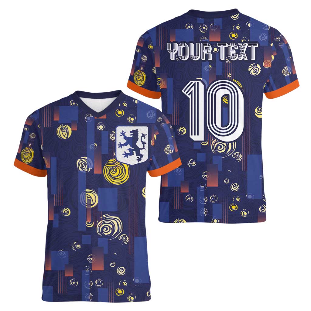 Custom Netherlands Football Women V-Neck T-Shirt Starry Night Style
