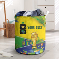 Personalized Brasil Rumo ao Hexa 26 Laundry Basket World Trophy Gold Tropical Plants Carnival Style