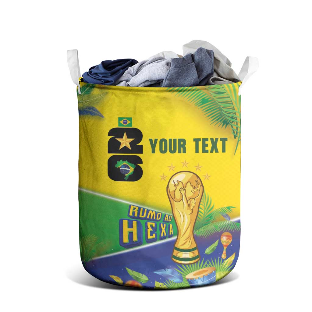 Personalized Brasil Rumo ao Hexa 26 Laundry Basket World Trophy Gold Tropical Plants Carnival Style