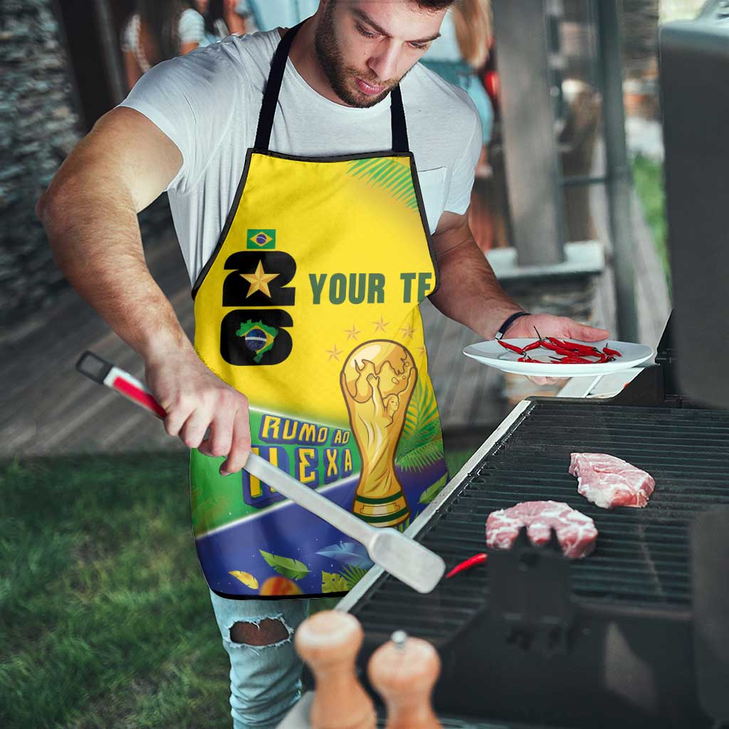 Personalized Brasil Rumo ao Hexa 26 Apron World Trophy Gold Tropical Plants Carnival Style