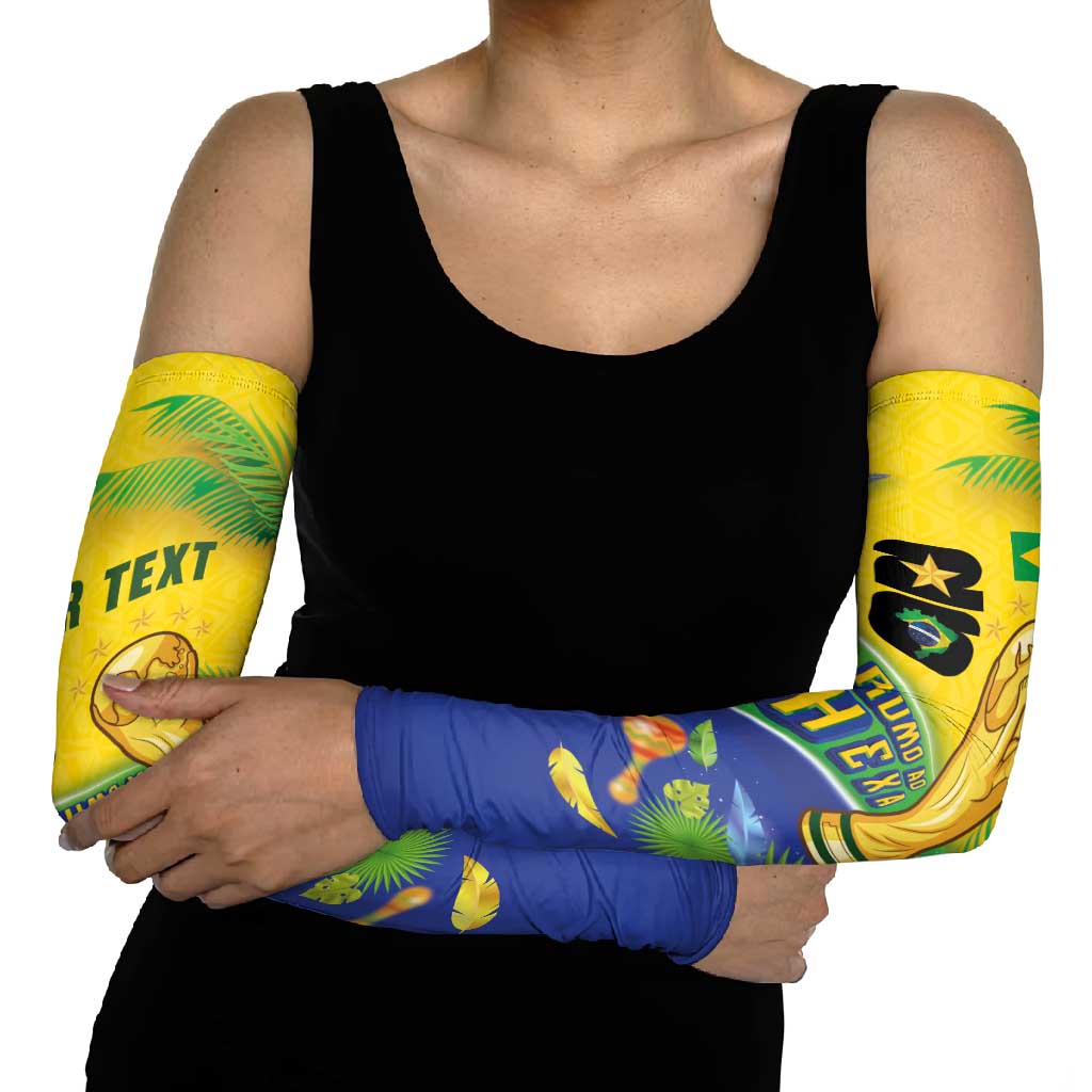 Personalized Brasil Rumo ao Hexa 26 Arm Sleeves World Trophy Gold Tropical Plants Carnival Style