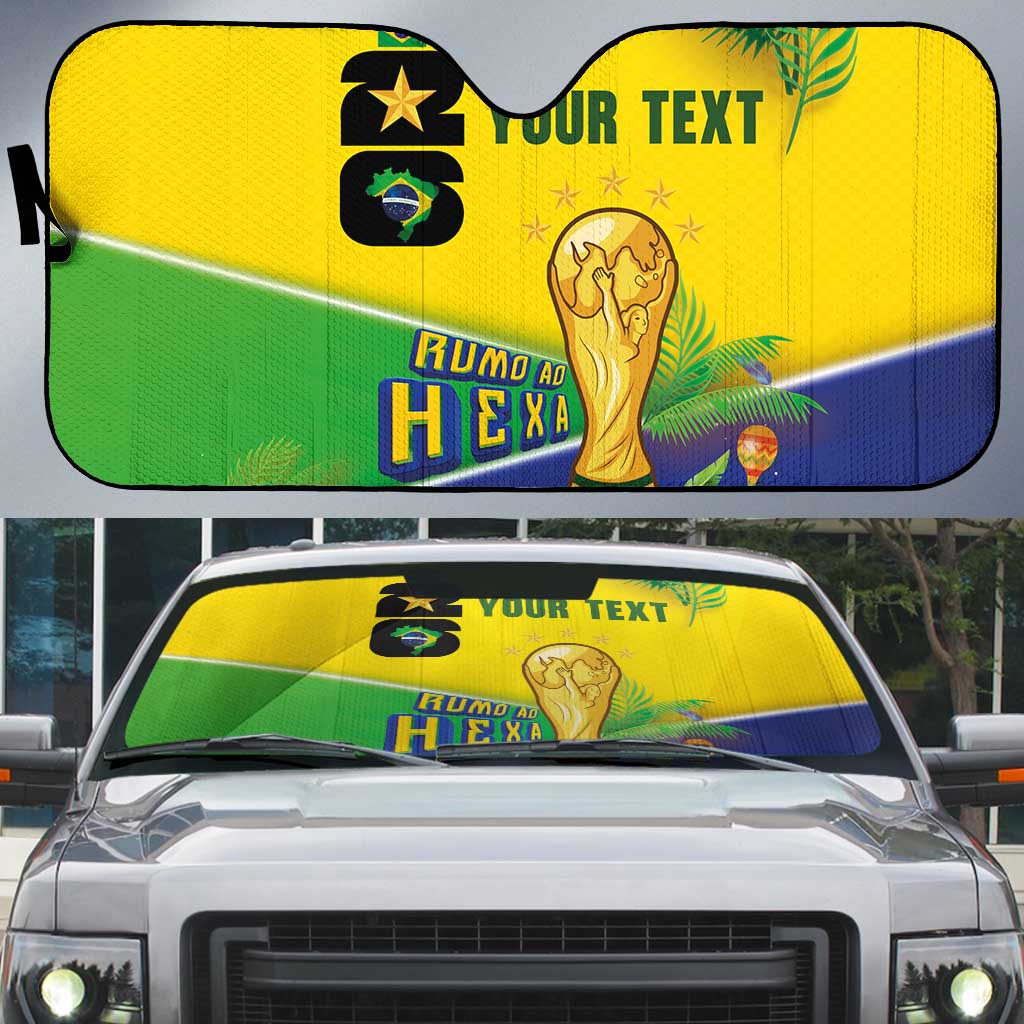 Personalized Brasil Rumo ao Hexa 26 Auto Sun Shade World Trophy Gold Tropical Plants Carnival Style
