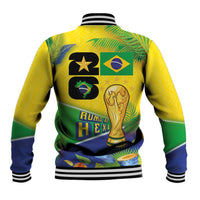 Personalized Brasil Rumo ao Hexa 26 Baseball Jacket World Trophy Gold Tropical Plants Carnival Style
