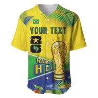 Personalized Brasil Rumo ao Hexa 26 Baseball Jersey World Trophy Gold Tropical Plants Carnival Style