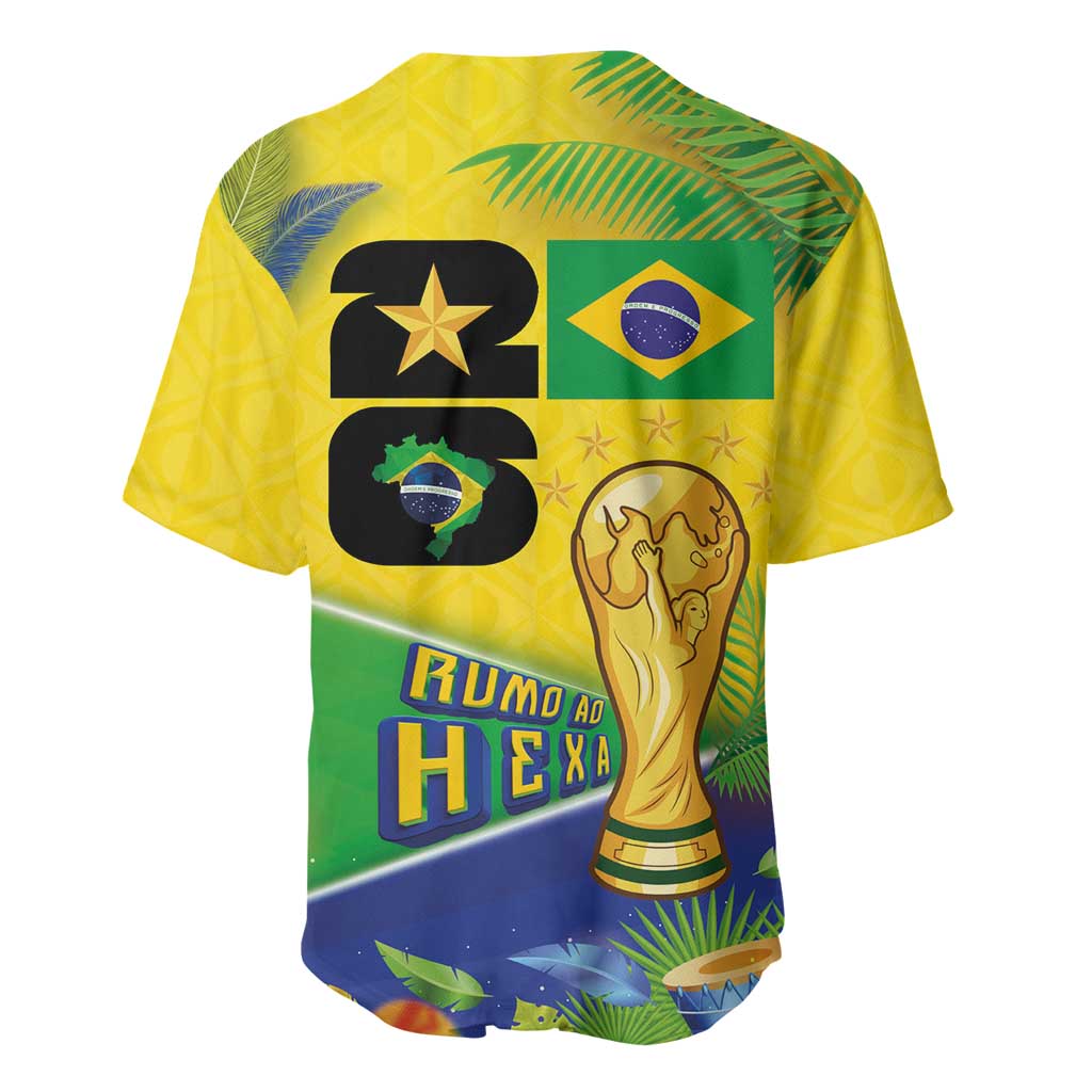 Personalized Brasil Rumo ao Hexa 26 Baseball Jersey World Trophy Gold Tropical Plants Carnival Style